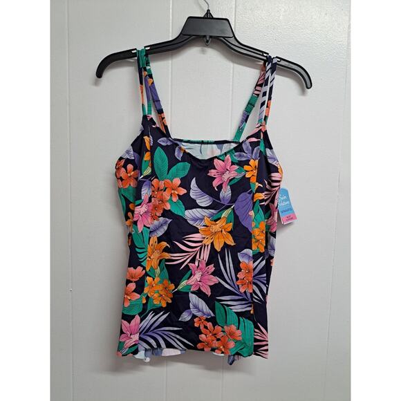 Swim Solutions Printed Double-Strap Princess Tankini Top Plus Size 16W - Picture 2 of 13